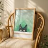 Peeking Black Cat Art - Hello Kitty Print - Cute Wall Decor