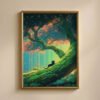 Sleeping Black Cat in Morning Forest – Calm Woodland Art