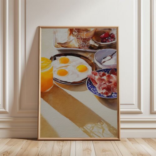 Breakfast_4 Full Breakfast Set Art Print - Morning Meal Decor - Cozy Sunday Brunch Illustration