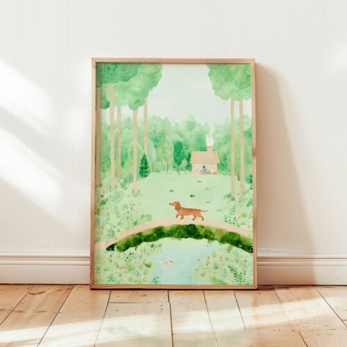 Set of 6 - The Nature Pups - Large Nursery Dog Illustration Gallery Wall