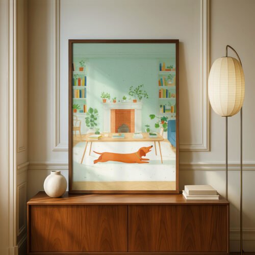 image.png Dachshund Living Room Art – Funny Dog Stretching Print – Gift for Weiner Dog Lover