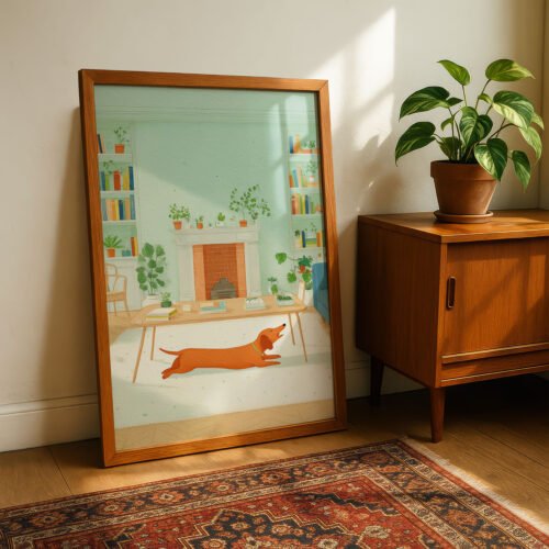 image.png Dachshund Living Room Art – Funny Dog Stretching Print – Gift for Weiner Dog Lover