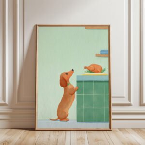Brown-Dachshund-yearning-for-food_5 Dachshund Kitchen Wall Art – Funny Dog Hungry Print – Gift for Sausage Dog Lover