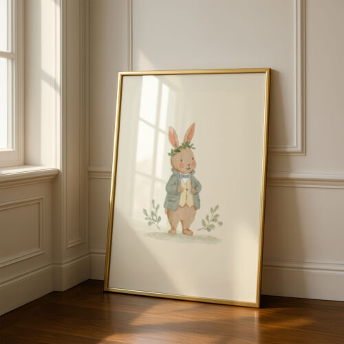 Vintage Bunny Boy Print - Rabbit in Suit Art - Storybook Nursery Decor
