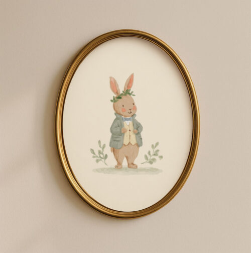 Vintage Bunny Boy Print - Rabbit in Suit Art - Storybook Nursery Decor