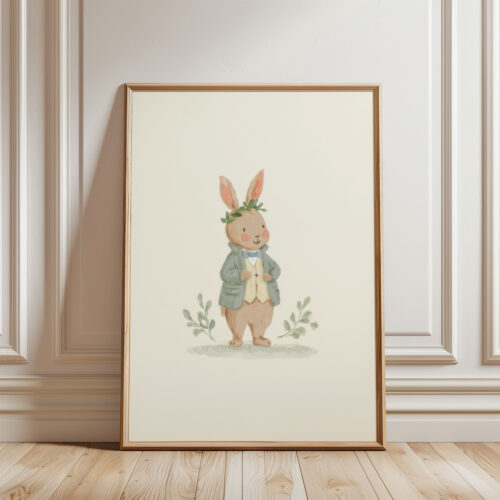 Vintage Bunny Boy Print - Rabbit in Suit Art - Storybook Nursery Decor