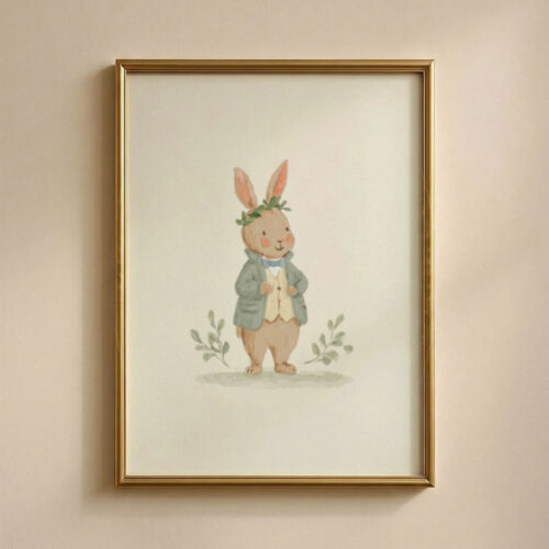 Vintage Bunny Boy Print - Rabbit in Suit Art - Storybook Nursery Decor