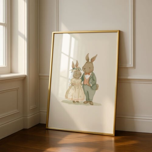 Rabbit Wedding Art Print - Bunny Bride and Groom - Forest Love Gift
