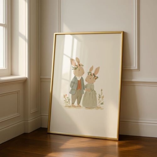 Rabbit Wedding Art Print - Bunny Bride and Groom - Forest Love Gift