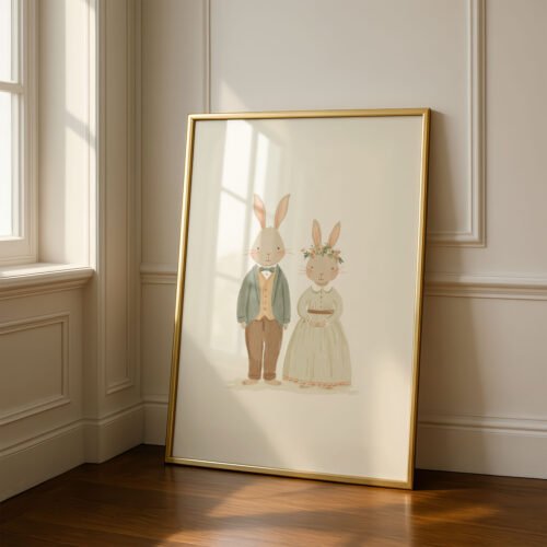 Bunny Rabbit Couple Print - Romantic Animal Art - Valentine's Day Gift