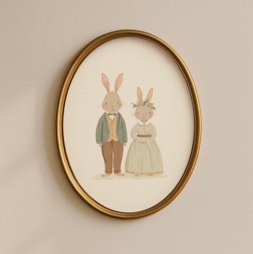 Bunny Rabbit Couple Print - Romantic Animal Art - Valentine's Day Gift