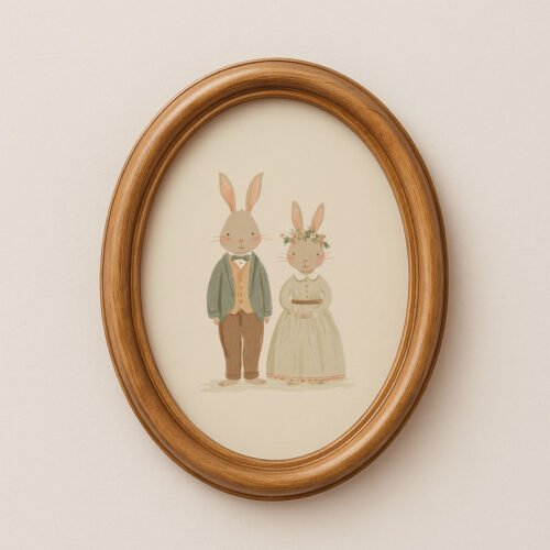 Bunny Rabbit Couple Print - Romantic Animal Art - Valentine's Day Gift