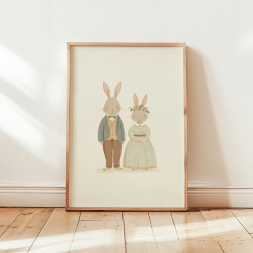 Bunny Rabbit Couple Print - Romantic Animal Art - Valentine's Day Gift