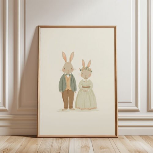 Bunny Rabbit Couple Print - Romantic Animal Art - Valentine's Day Gift