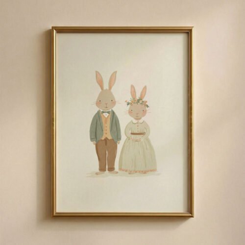 Bunny Rabbit Couple Print - Romantic Animal Art - Valentine's Day Gift