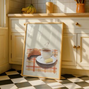 image.png Cappuccino and Croissant Art - Sunday Morning Vibes - Watercolor Food Print