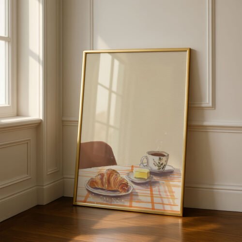 Cappuccino and Croissant Art - Sunday Morning Vibes - Watercolor Food Print