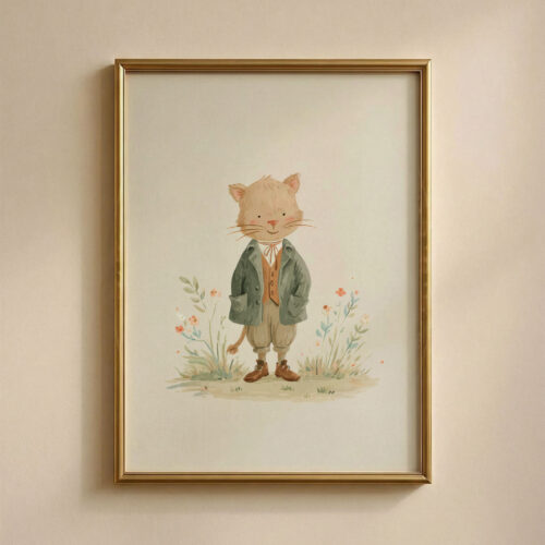 Vintage Cat Boy Art Print - Kitten in Suit Illustration - Whimsical Nursery Decor