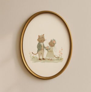 Cat Wedding Art Print - Feline Bride and Groom - Funny Wedding Gift