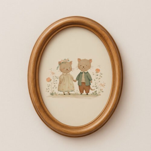 Cat Couple Illustration - Romantic Kitty Print - Whimsical Love Art