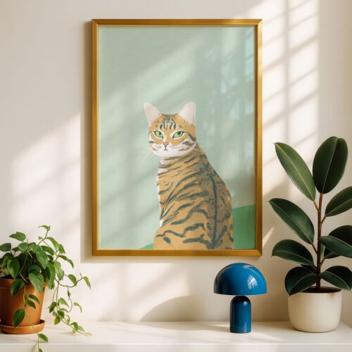 Curious Ginger Cat Print - Head Tilt Art - Cute Animal Portrait
