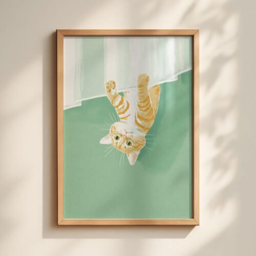 image.png Cat Hiding Behind Curtain - Playful Kitty Print - Hide and Seek Art