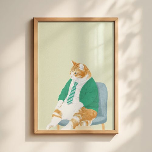 Office Cat with Tie Print - Boss Cat Art - Funny Work Desk Decor