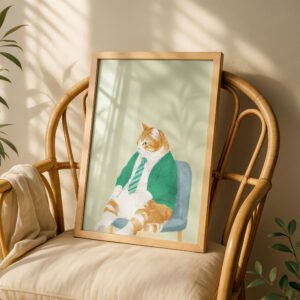 Office Cat with Tie Print - Boss Cat Art - Funny Work Desk Decor