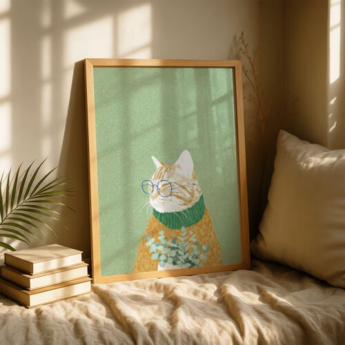 image.png Stylish Cat with Glasses Print - Cute Kitty Art - Hipster Cat Print