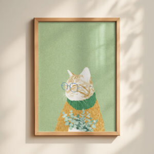 Stylish Cat with Glasses Print - Cute Kitty Art - Hipster Cat Print