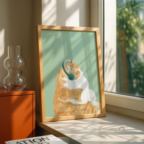 image.png Vibe Cat with Headphones - Music Studio Decor - Chill Lofi Art