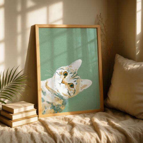 Peeking Cat Head Print - Hello There Sign - Cute Nursery Wall Art