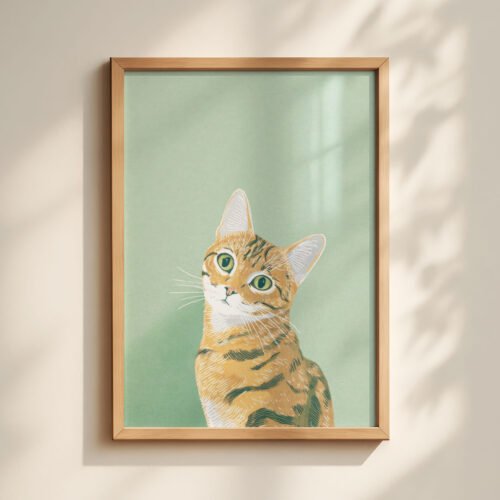 Curious Ginger Cat Print - Head Tilt Art - Cute Animal Portrait
