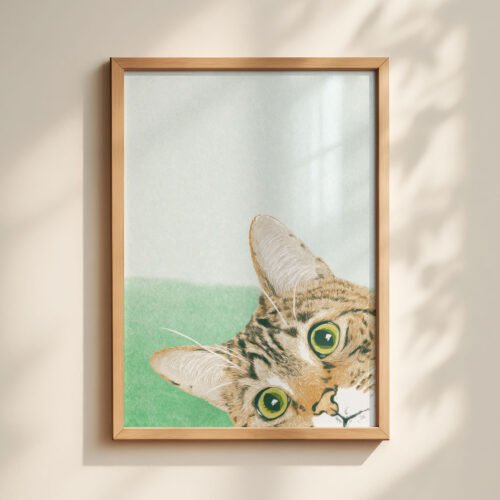 Peeking Cat Head Print - Hello There Sign - Cute Nursery Wall Art