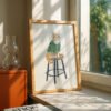 Cat on Stool Art Print - Cozy Sweater Kitty - Sage Green Decor