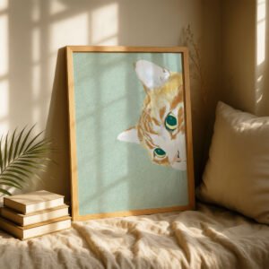 Peeking Cat Head Print - Hello There Sign - Cute Nursery Wall Art