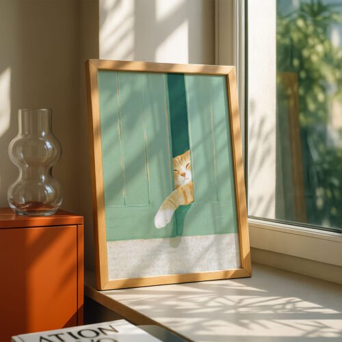 Cat Paw Reaching Print - Doorway Kitty Art - Funny Hello Sign