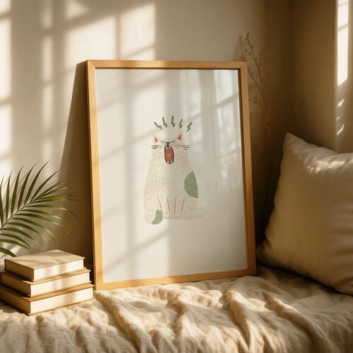 image.png White Cat Screaming - Dramatic Kitty Art - Cute Wall Decor