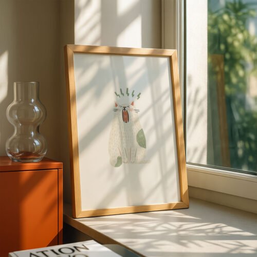 image.png White Cat Screaming - Dramatic Kitty Art - Cute Wall Decor