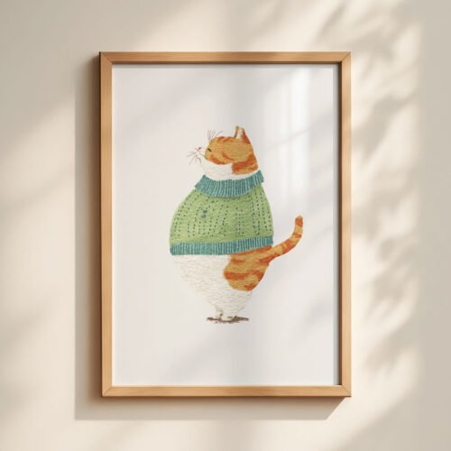 Cat Profile Portrait Left & Right - Matching Set Art - Sage Green Decor