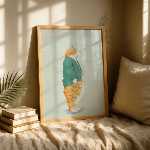 Cat Profile Portrait Left & Right - Matching Set Art - Sage Green Decor