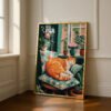 Sleeping Ginger Cat Art Print - Cozy Living Room Decor - Whimsical Animal Illustration