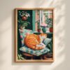 Sleeping Ginger Cat Art Print - Cozy Living Room Decor - Whimsical Animal Illustration