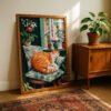 Sleeping Ginger Cat Art Print - Cozy Living Room Decor - Whimsical Animal Illustration
