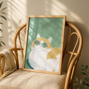 Stylish Cat with Glasses Print - Cute Kitty Art - Hipster Cat Print
