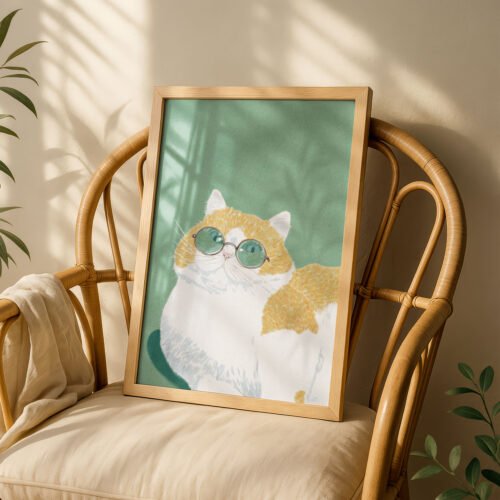 image.png Stylish Cat with Glasses Print - Cute Kitty Art - Hipster Cat Print