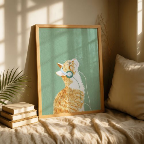 image.png Vibe Cat with Headphones - Music Studio Decor - Chill Lofi Art