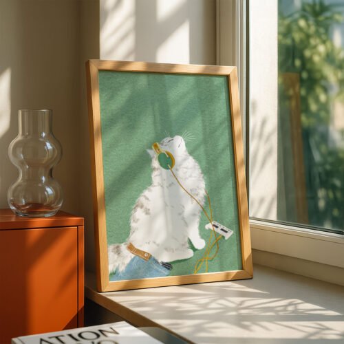 image.png Vibe Cat with Headphones - Music Studio Decor - Chill Lofi Art