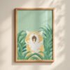 Whimsical Yawning Cat - Dreamy Sleepy Art - Soft Sage Green Decor