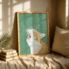 Whimsical Yawning Cat - Dreamy Sleepy Art - Soft Sage Green Decor